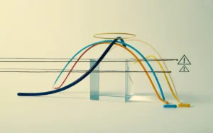 Vignette finance premium BMPA illustrant des produits structurés autocall : courbe de performance sur fond clair avec barrières horizontales, signal lumineux de déclenchement, trois trajectoires scénarios (hausse/flat/baisse contrôlée) et zone d’ombre de risque, avec éléments 3D subtils.